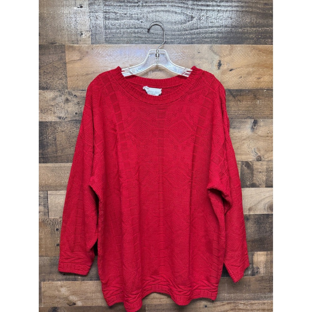 Victoria Jones Woman Red Textured Knit Sweater Long Sleeve Pullover Top‎